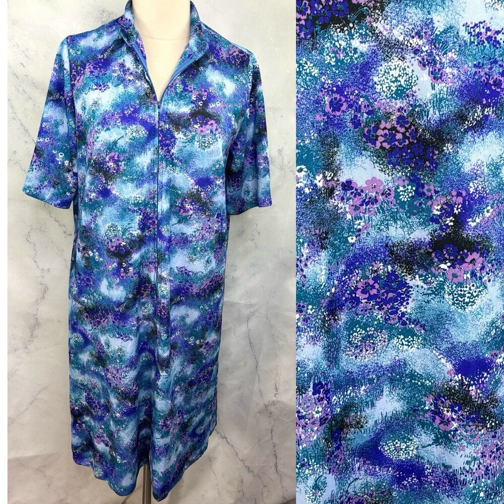 Vintage 60s House Dress Alice Of California Shift Psychedelic Sz L Mumu Groove